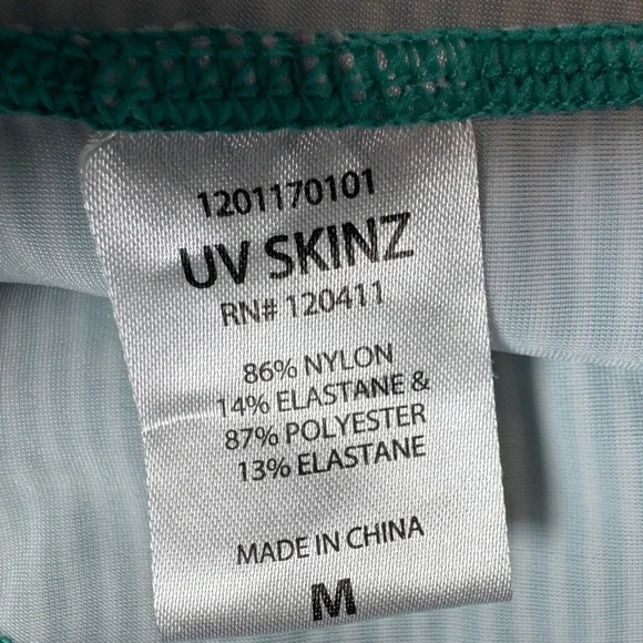 UV Skinz UPF 50+ Sunwear Jacket Womens Medium Teal Striped Full Zip Rash Guard - Picture 4 of 10